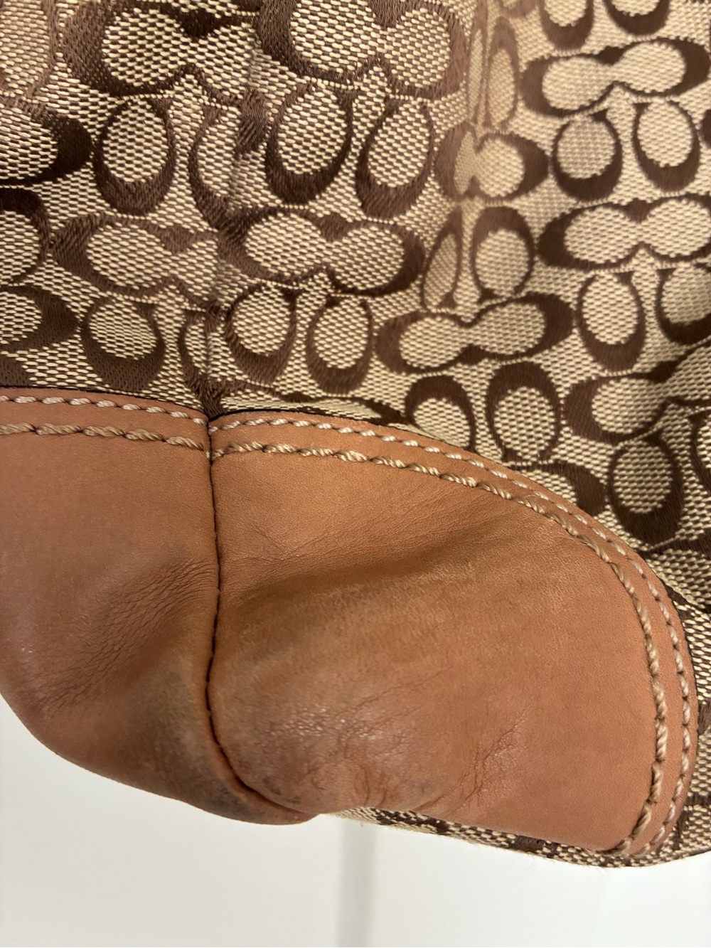 Coach Signature Canvas Laptop Tote Bag in Brown with Tan Leather Trim - Picture 11 of 16